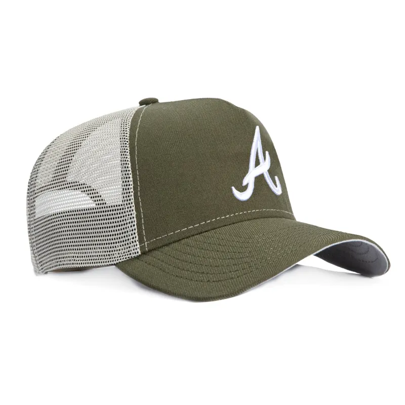 New Era 9Forty A-Frame Atlanta Braves Snapback Trucker Hat - Olive, Stone made by New Era