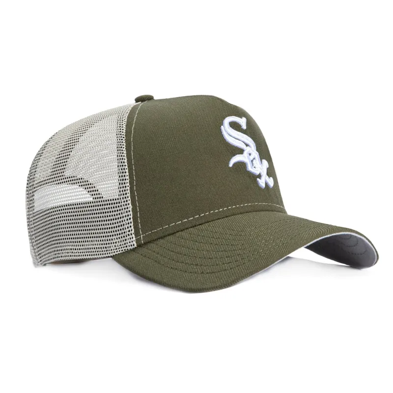 New Era 9Forty A-Frame Chicago White Sox Snapback Trucker Hat - Olive, Stone sold by Hat Club