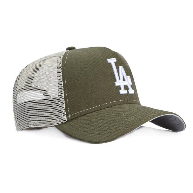 New Era 9Forty A-Frame Los Angeles Dodgers Snapback Trucker Hat - Olive, Stone made by New Era