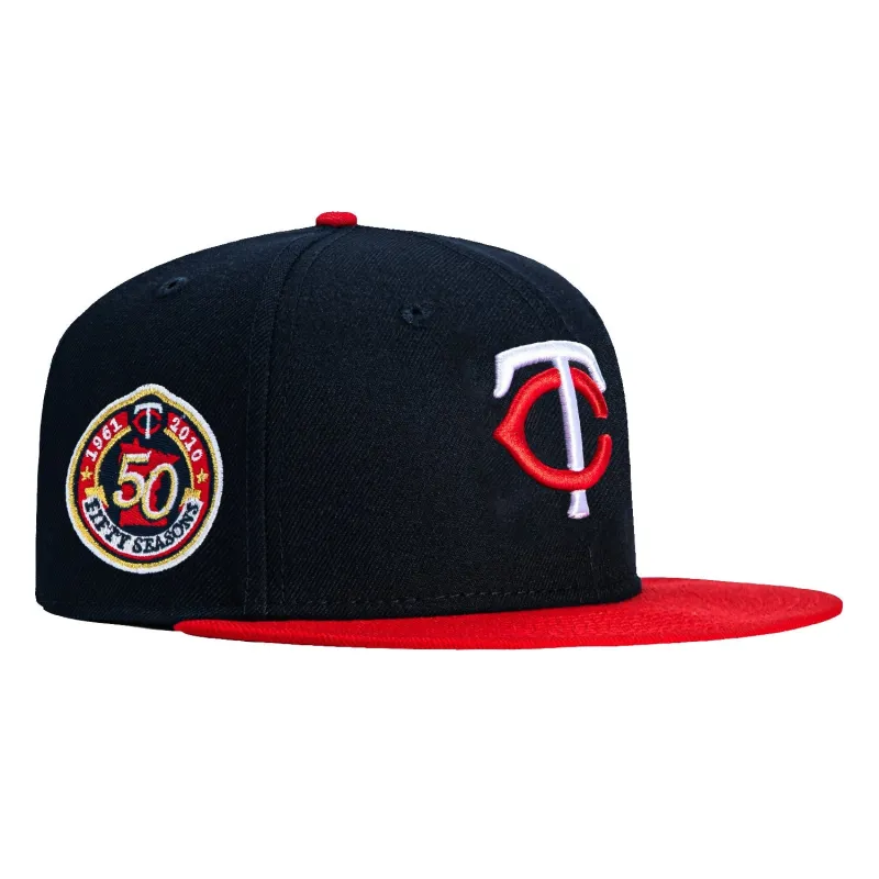 New Era 59Fifty Minnesota Twins 50th Anniversary Patch Hat - Navy, Red sold by Hat Club