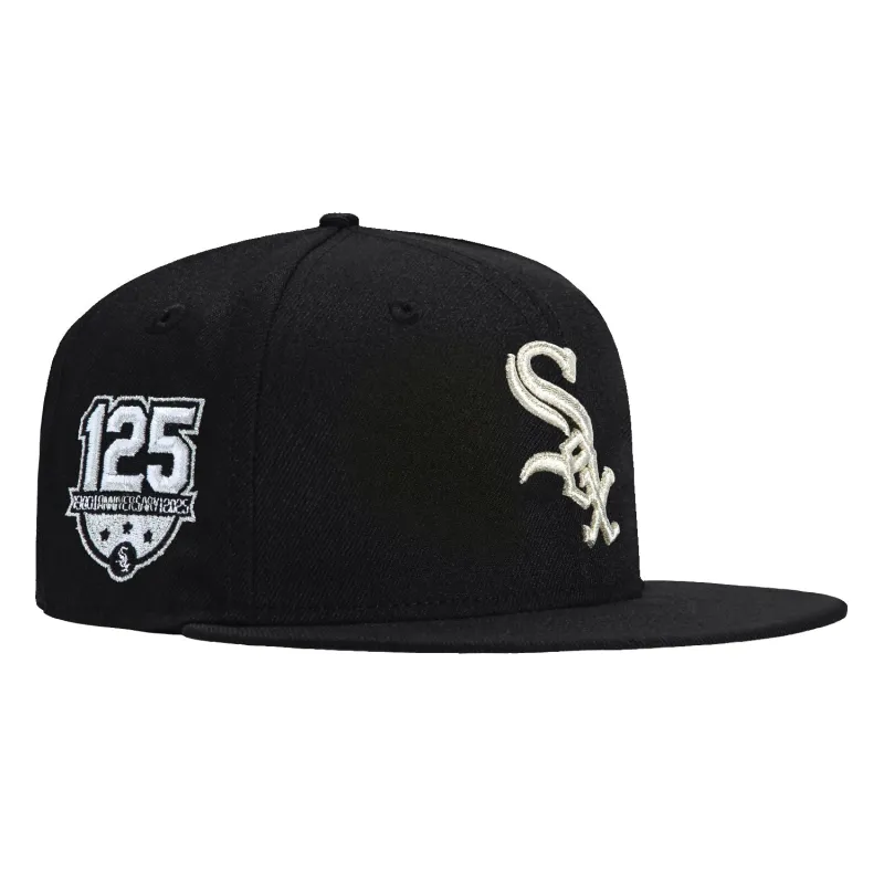 New Era 59Fifty Chicago White Sox 125th Anniversary Patch Hat - Black, Metallic Silver made by New Era