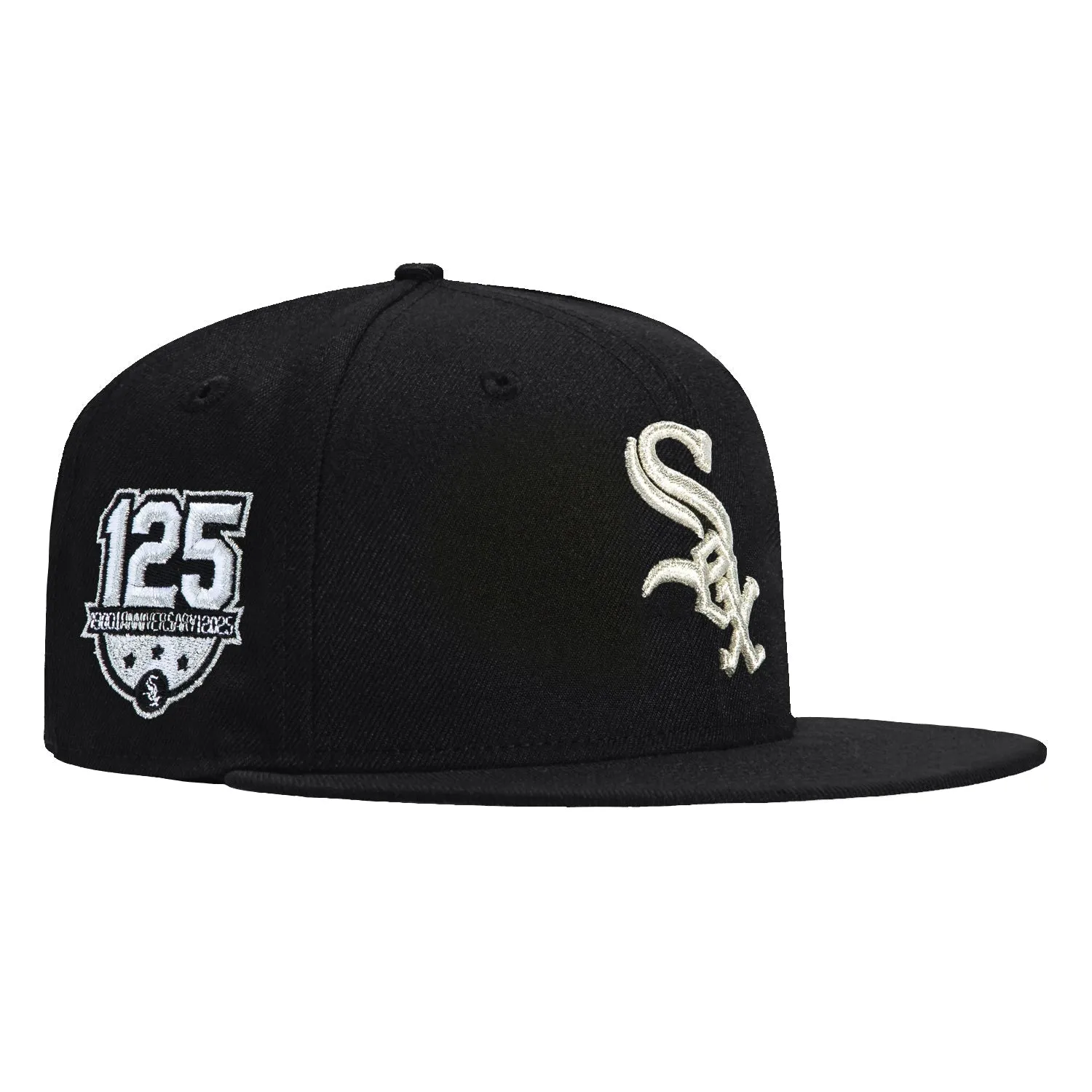 New Era 59Fifty Chicago White Sox 125th Anniversary Patch Hat - Black, Metallic Silver sold by Hat Club