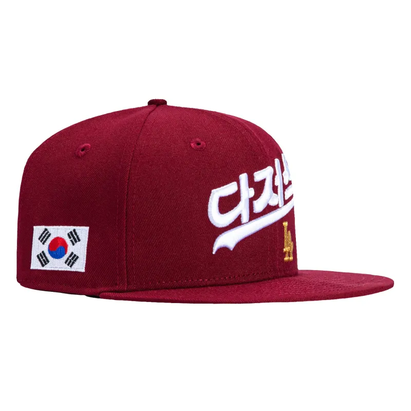 New Era 59Fifty Los Angeles Dodgers Korea Flag Patch Korean Script Hat - Cardinal made by New Era