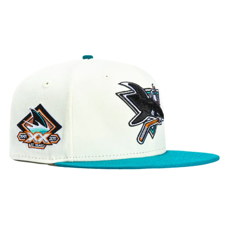 New Era 59Fifty San Jose Sharks 20th Anniversary Patch Hat - White, Teal sold by Hat Club