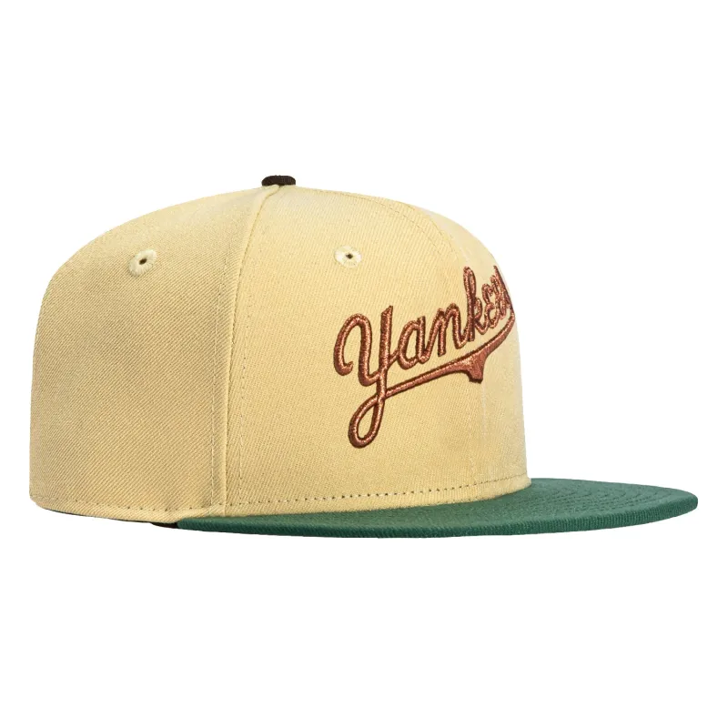 New Era 59Fifty New York Yankees Script Hat - Tan, Green sold by Hat Club