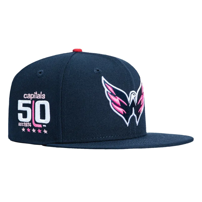 New Era 59Fifty Washington Capitals 50th Anniversary Patch Alternate Hat - Navy, Pink sold by Hat Club