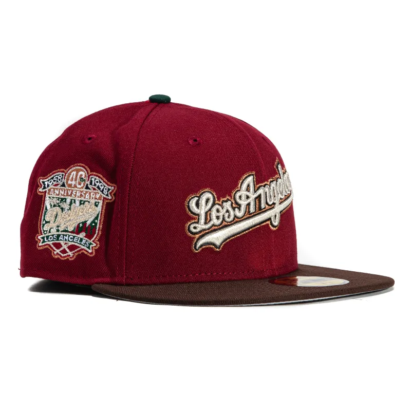 New Era 59Fifty Los Angeles Dodgers 40th Anniversary Patch Script Hat - Cardinal, Brown sold by Hat Club