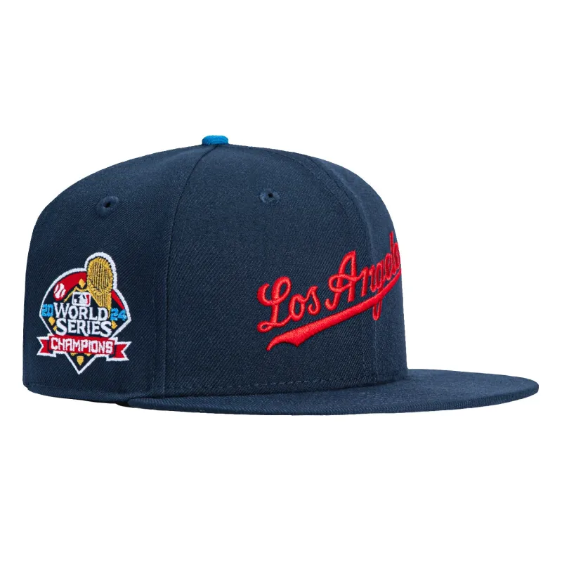 New Era 59Fifty Los Angeles Dodgers 2024 World Series Champions Patch Script Hat - Navy, Red sold by Hat Club