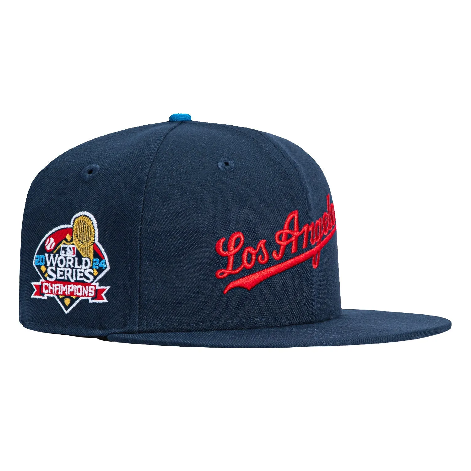 New Era 59Fifty Los Angeles Dodgers 2024 World Series Champions Patch Script Hat - Navy, Red sold by Hat Club