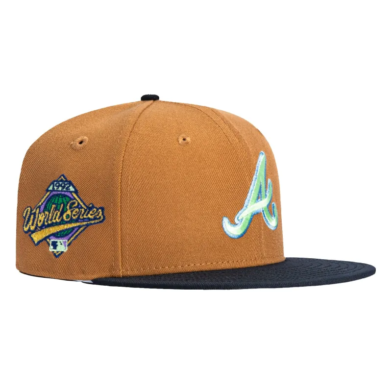 New Era 59Fifty Salt Water Taffy Atlanta Braves 1995 World Series Patch Hat - Khaki, Navy sold by Hat Club