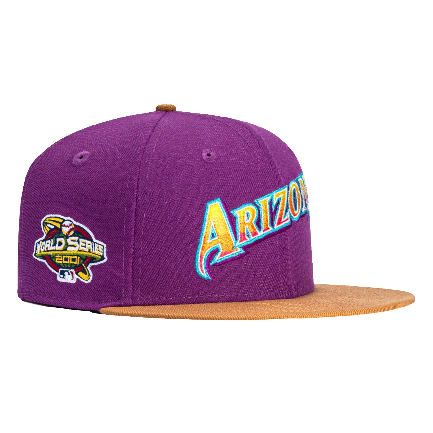 New Era 59Fifty Salt Water Taffy Arizona Diamondbacks 2001 World Series Patch Script Hat - Purple, Khaki sold by Hat Club