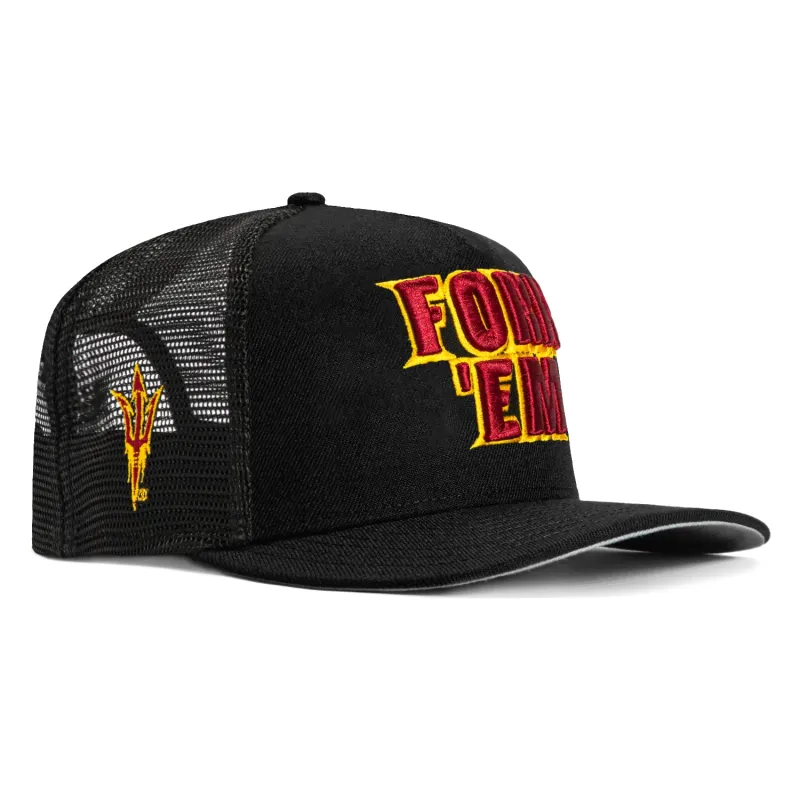New Era 9Seventy Arizona State Sun Devils Logo Patch Fork 'Em Stretch-Snapback Trucker Hat - Black made by New Era