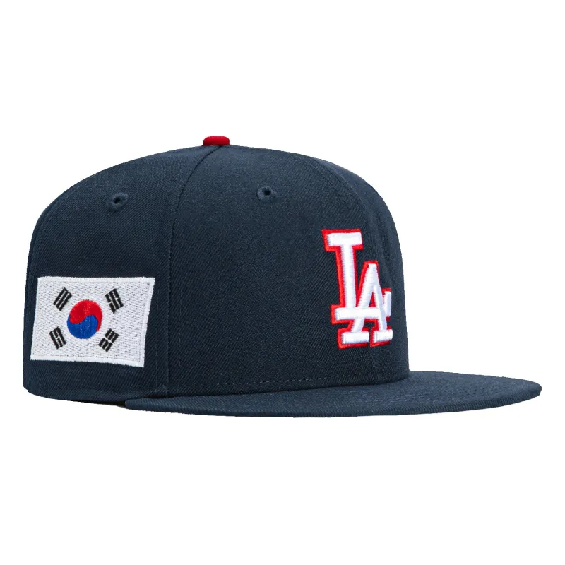 New Era 59Fifty Los Angeles Dodgers Korea Flag Patch Hat - Navy, White, Red made by New Era