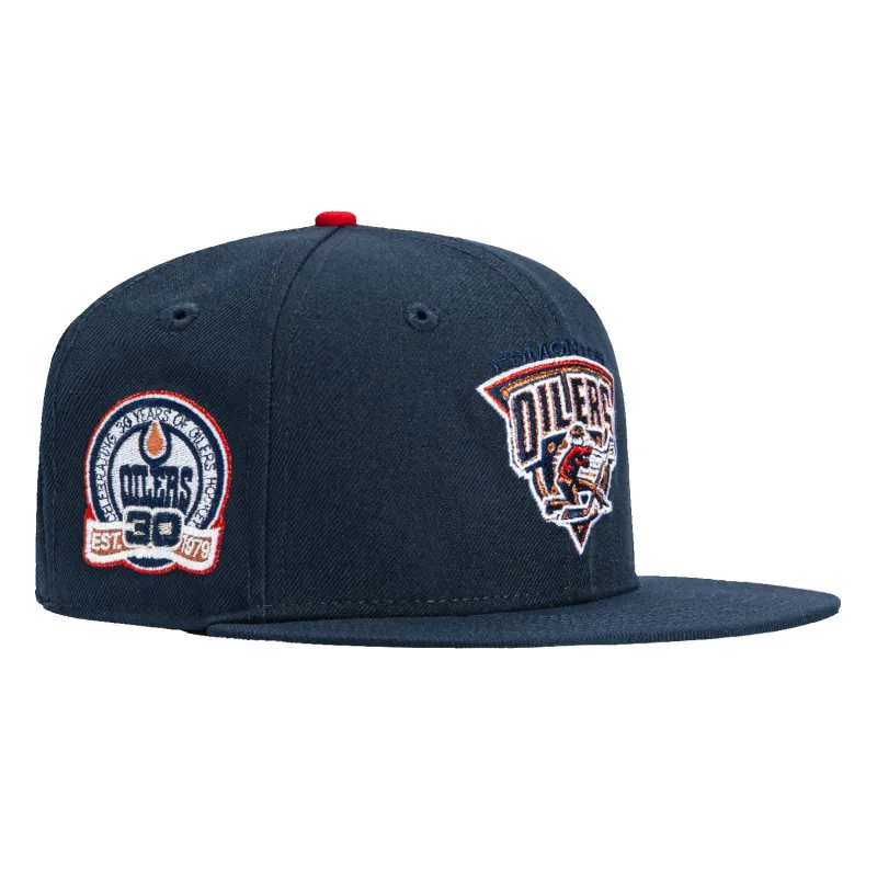 New Era 59Fifty Edmonton Oilers 30th Anniversary Patch Hat - Navy sold by Hat Club