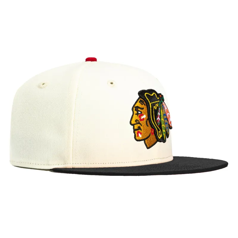 New Era 59Fifty White Dome Chicago Blackhawks Hat - White, Black sold by Hat Club