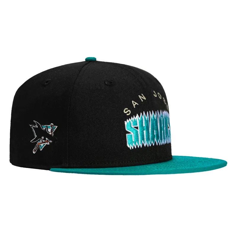 New Era 59Fifty San Jose Sharks Logo Patch Word Hat - Black, Teal sold by Hat Club