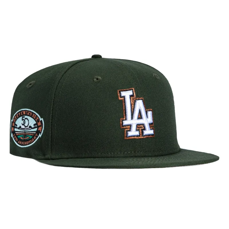 New Era 59Fifty Los Angeles Dodgers 50th Anniversary Stadium Patch Hat - Green, White, Metallic Copper sold by Hat Club