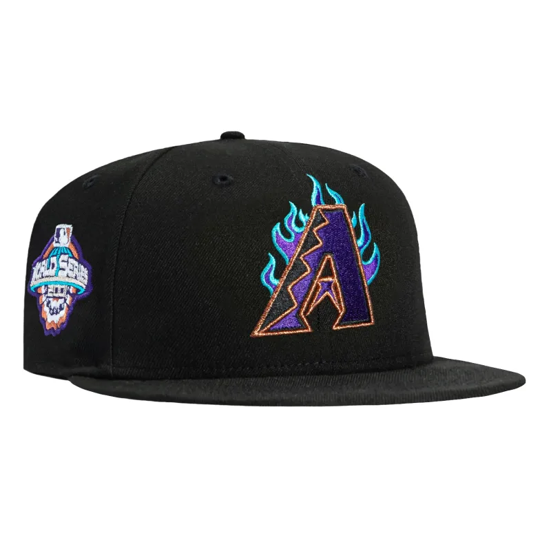 New Era 59Fifty Arizona Diamondbacks 2001 World Series Patch Flame Hat - Black, Purple, Teal sold by Hat Club