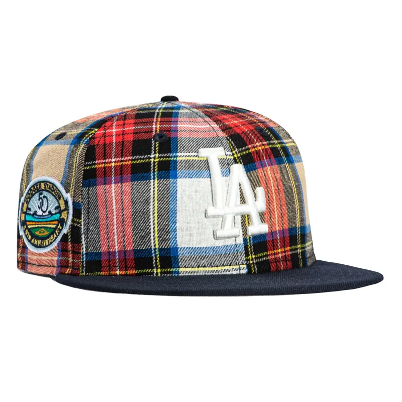New Era 59Fifty Flannel Los Angeles Dodgers 50th Anniversary Stadium Patch Hat - Red Flannel, Navy sold by Hat Club