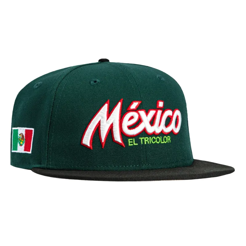 New Era 59Fifty Mexico El Tricolor Mexico Flag Patch Script Snapback Hat - Green, Black sold by Hat Club
