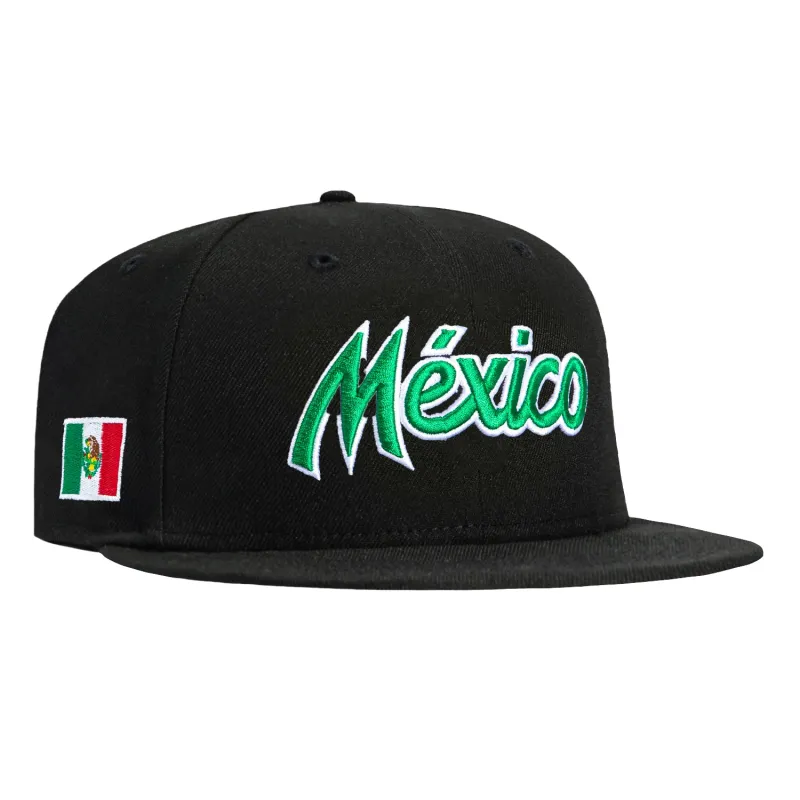 New Era 59Fifty Mexico El Tricolor Mexico Flag Patch Script Snapback Hat - Black sold by Hat Club