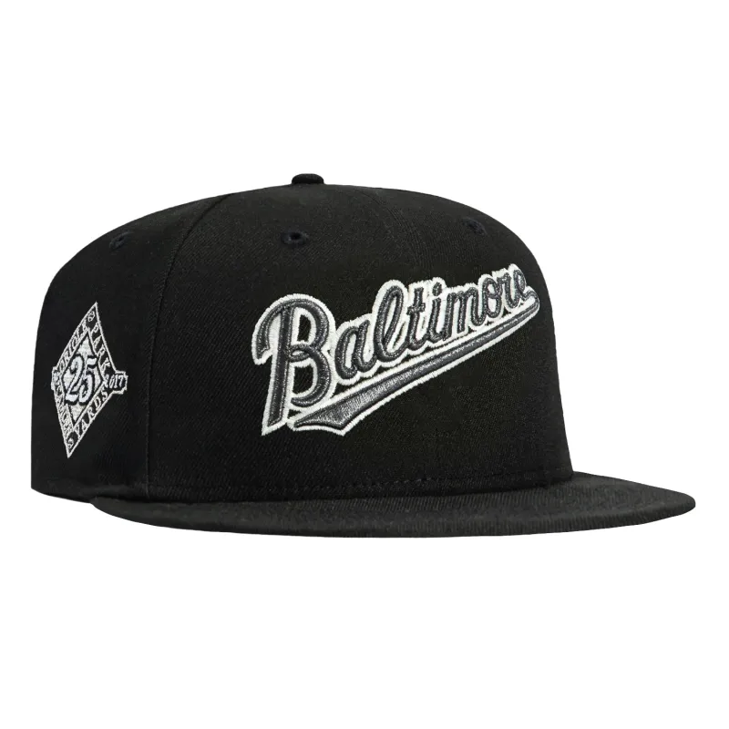 New Era 59Fifty Glow in the Dark Baltimore Orioles 25th Anniversary Patch Word Hat - Black, White made by New Era