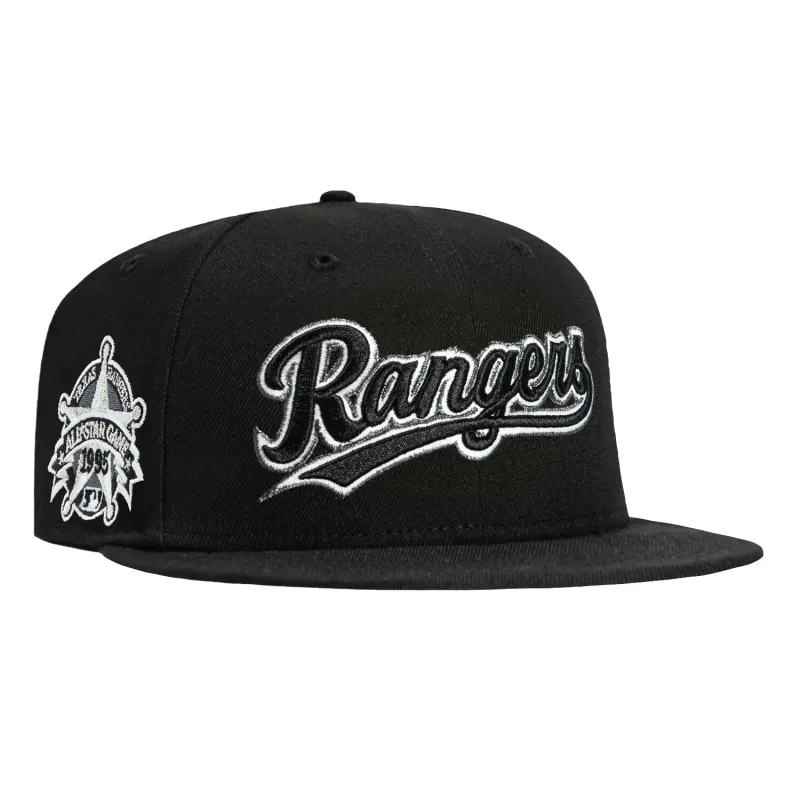 New Era 59Fifty Glow in the Dark Texas Rangers 1995 All Star Game Patch Script Hat - Black, White sold by Hat Club