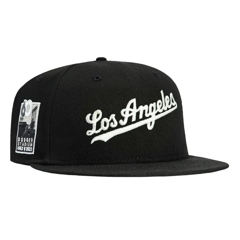 New Era 59Fifty Glow in the Dark Los Angeles Dodgers 60th Anniversary Stadium Patch Script Hat - Black, White made by New Era