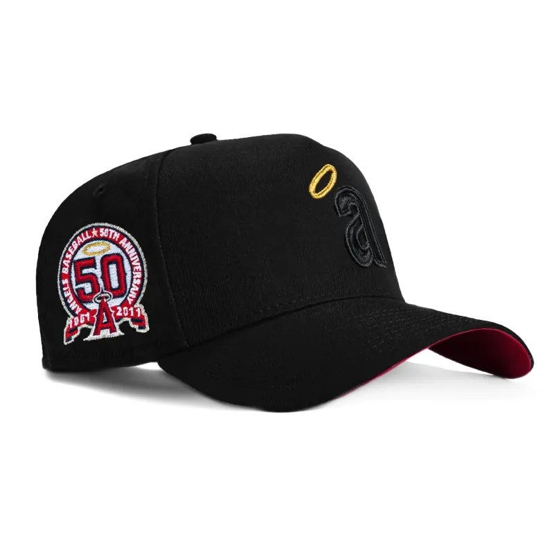 New Era 9Forty A-Frame Los Angeles Angels 50th Anniversary Patch Snapback Red UV Hat - Black, Black sold by Hat Club