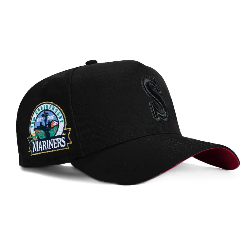 New Era 9Forty A-Frame Seattle Mariners 30th Anniversary Patch Snapback Red UV Hat - Black, Black sold by Hat Club