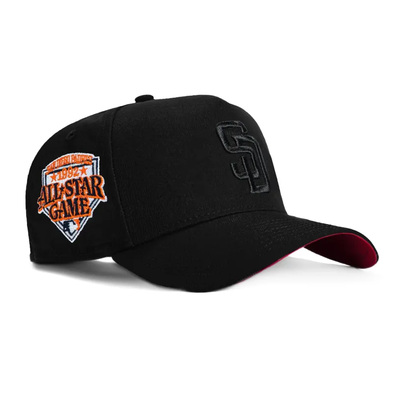 New Era 9Forty A-Frame San Diego Padres 1992 All Star Game Patch Snapback Red UV Hat - Black, Black made by New Era