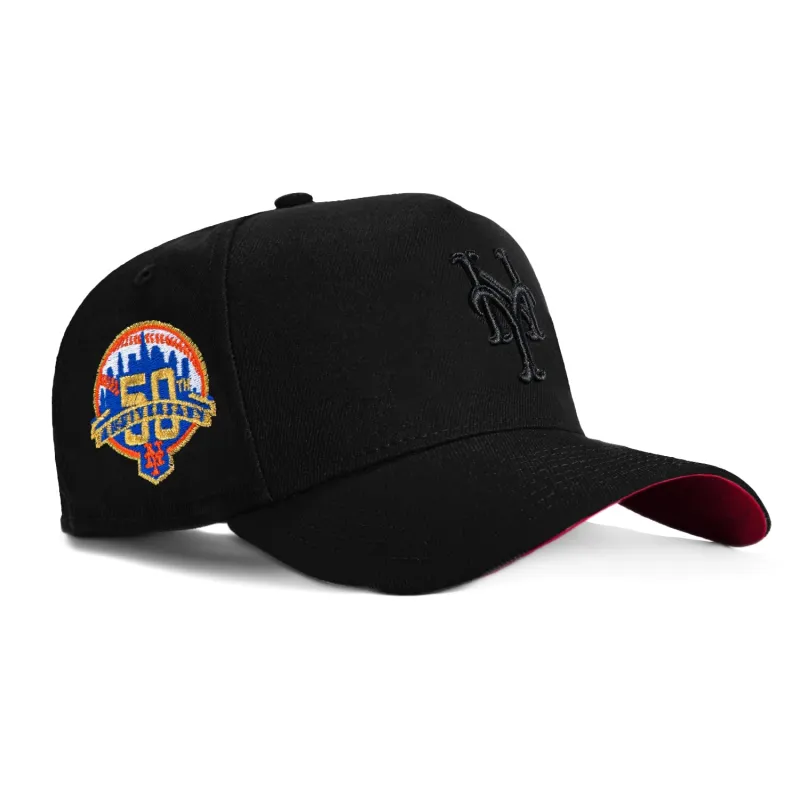 New Era 9Forty A-Frame New York Mets 50th Anniversary Patch Snapback Red UV Hat - Black, Black sold by Hat Club