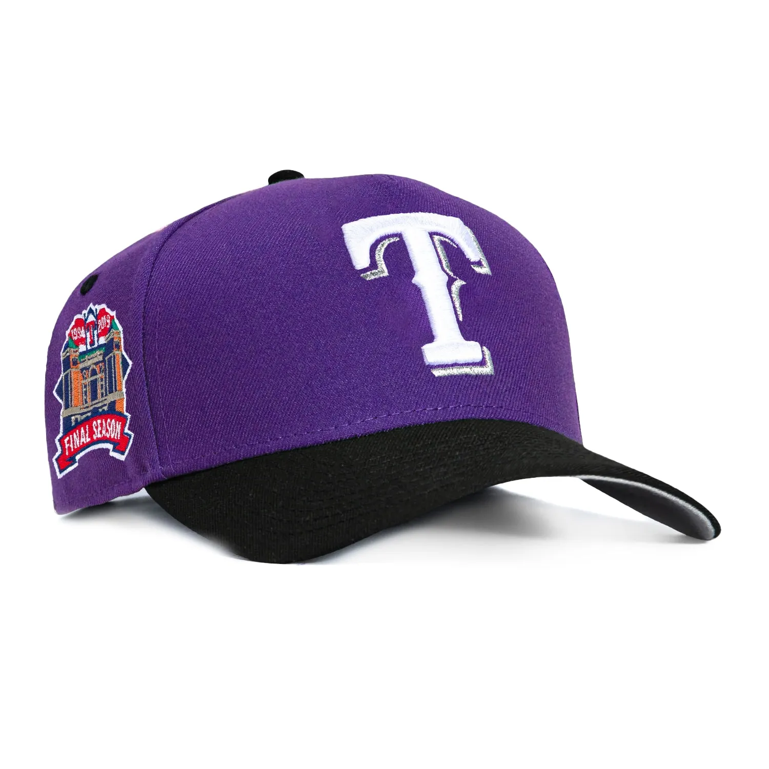 New Era 9Forty A-Frame 8-Ball Texas Rangers Final Season Patch Snapback Hat - Purple, Black sold by Hat Club