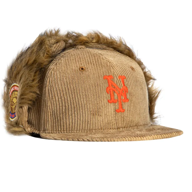 New Era 59Fifty Dog Ear New York Mets 1969 World Series Patch Corduroy Faux Fur Hat - Khaki sold by Hat Club