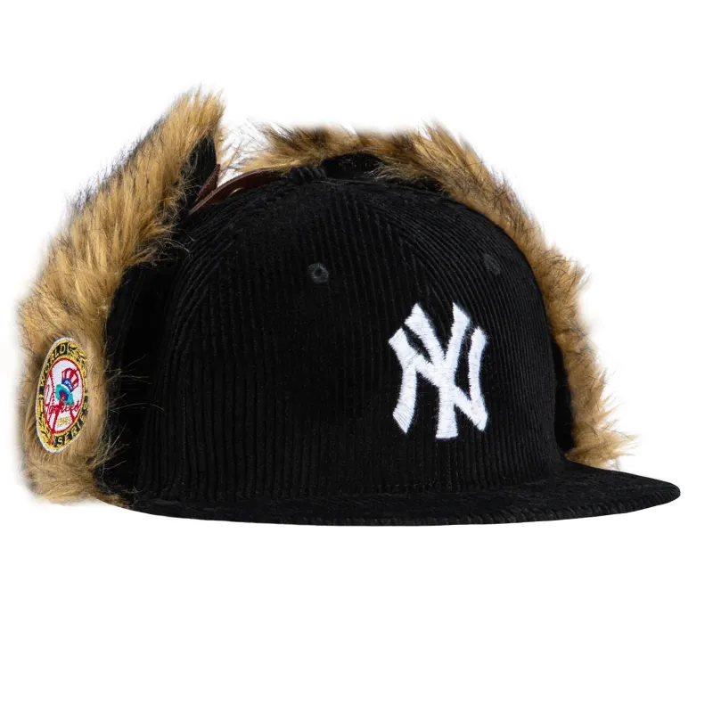 New Era 59Fifty Dog Ear New York Yankees 1949 World Series Patch Corduroy Faux Fur Hat - Black sold by Hat Club