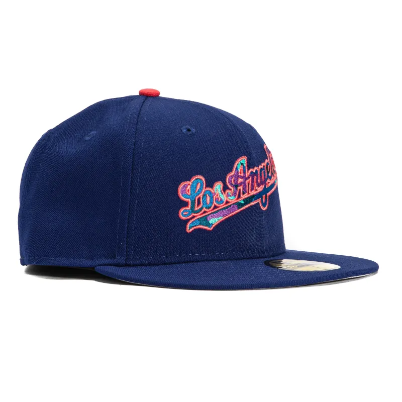 New Era 59Fifty Los Angeles Dodgers Camo Script Hat - Royal, Teal, Infrared sold by Hat Club