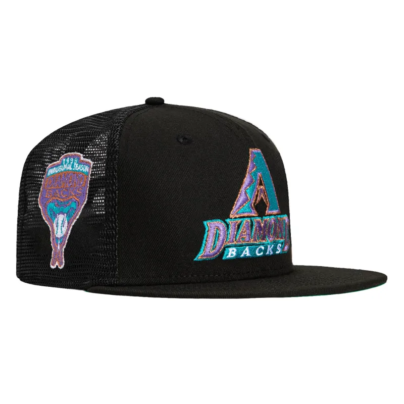 New Era 59Fifty Black Dome Arizona Diamondbacks Inaugural Patch Trucker Hat - Black sold by Hat Club