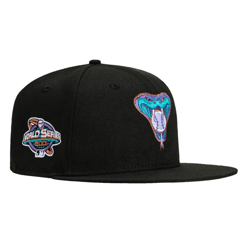 New Era 59Fifty Arizona Diamondbacks 2001 World Series Patch Snakehead Hat - Black, Teal, Purple, Metallic Copper sold by Hat Club