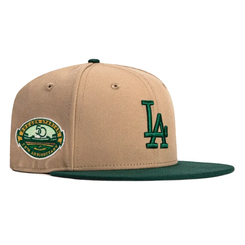 New Era 59Fifty Los Angeles Dodgers 50th Anniversary Stadium Patch Hat - Khaki, Green sold by Hat Club