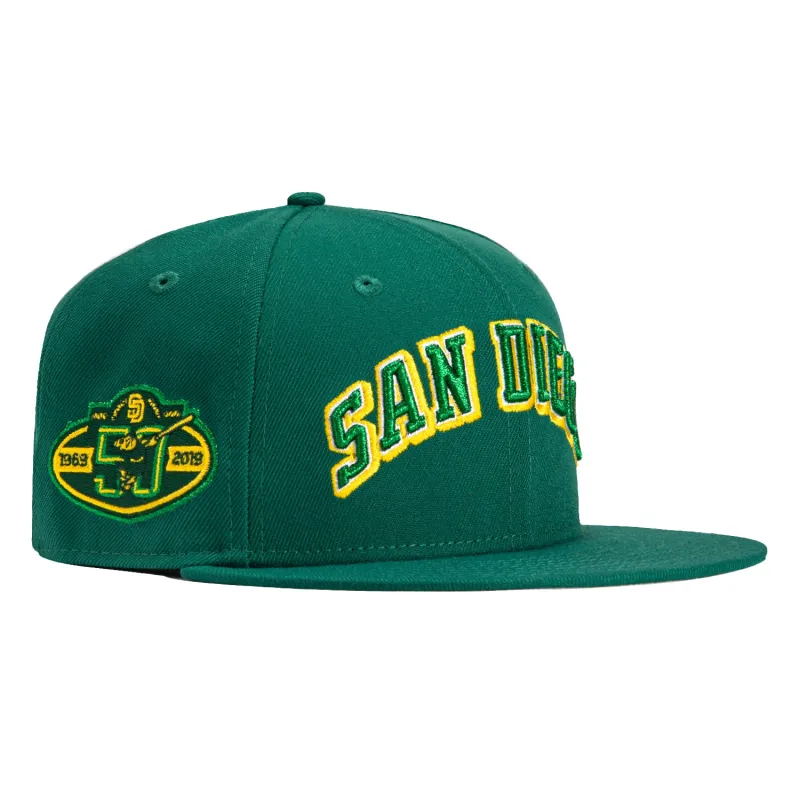 New Era 59Fifty San Diego Padres 50th Anniversary Patch Word Hat - Green, Kelly, Gold sold by Hat Club