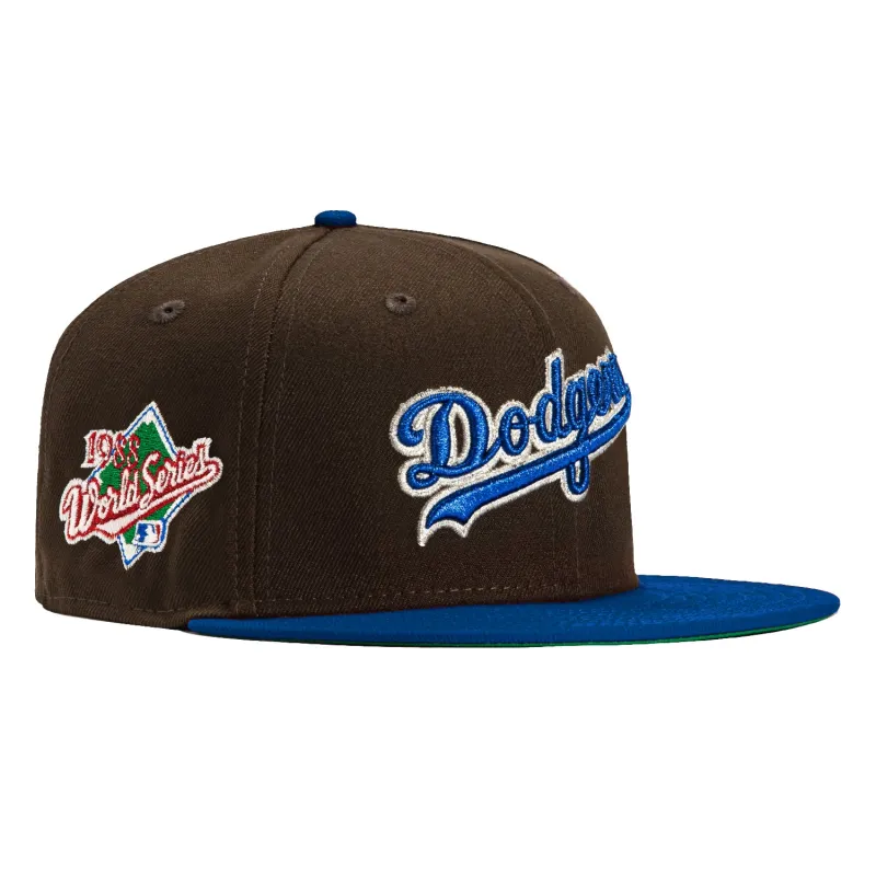 New Era 59Fifty Walnut Scripts Los Angeles Dodgers 1988 World Series Patch Script Hat - Brown, Royal sold by Hat Club