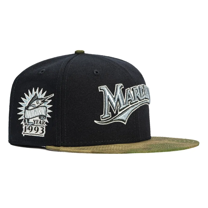 New Era 59Fifty Water Color Camo Miami Marlins Inaugural Patch Word Hat - Navy, Camo sold by Hat Club