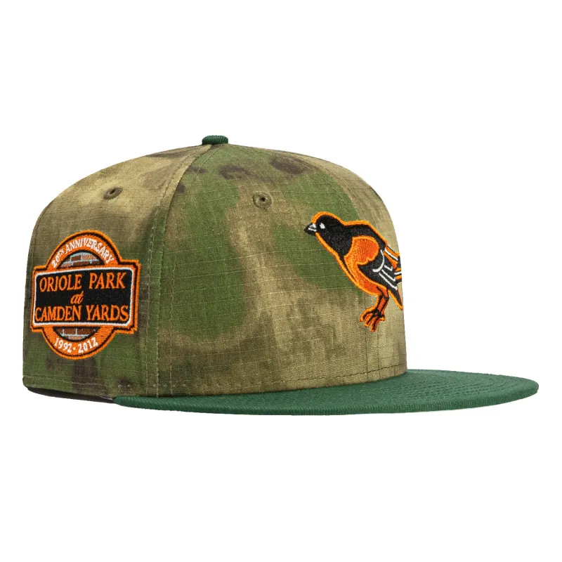 New Era 59Fifty Water Color Camo Baltimore Orioles 20th Anniversary Stadium Patch Hat - Camo, Green sold by Hat Club