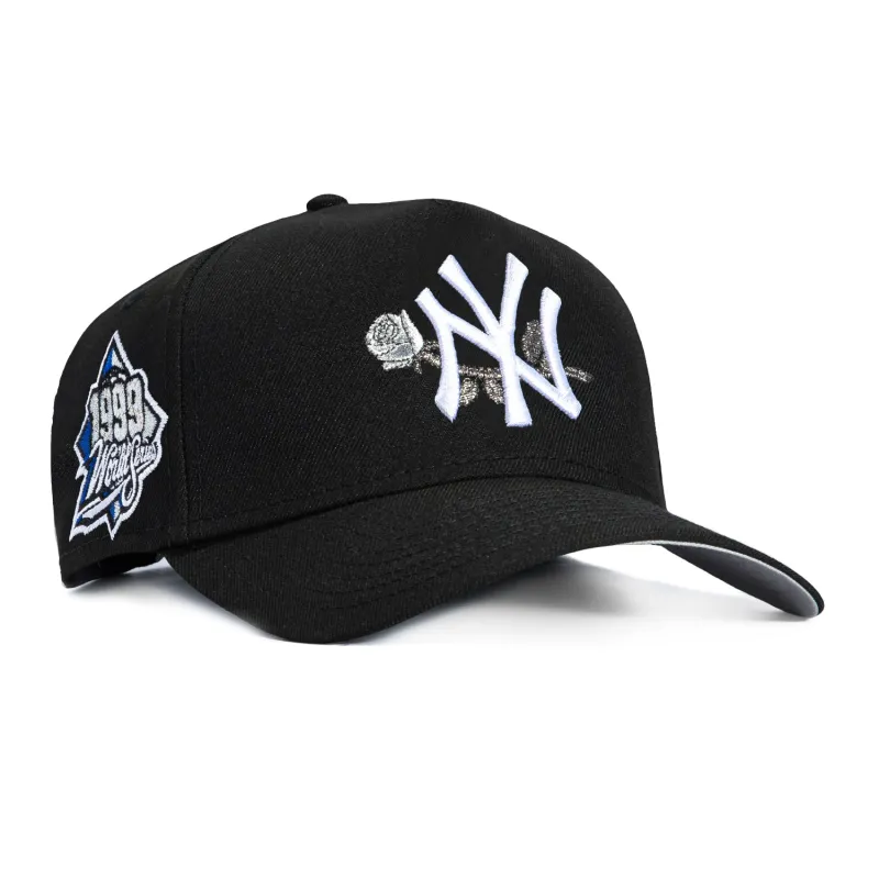 New Era 9Forty A-Frame New York Yankees 1999 World Series Patch Rose Snapback Hat - Black, Metallic Silver sold by Hat Club