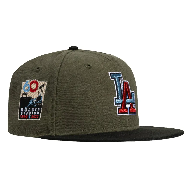 New Era 59Fifty Los Angeles Dodgers 60th Anniversary Stadium Patch Hat - Olive, Black sold by Hat Club