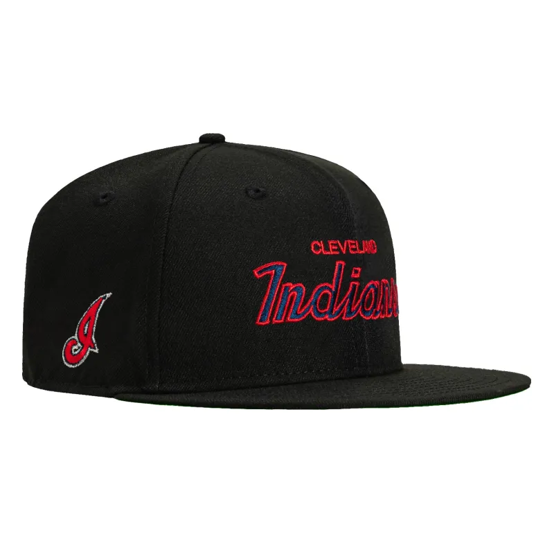 New Era 59Fifty Cleveland Indians Logo Patch Script Hat - Black sold by Hat Club