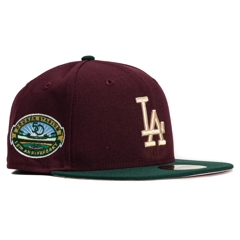 New Era 59Fifty Los Angeles Dodgers 50th Anniversary Stadium Patch Hat - Maroon, Green sold by Hat Club