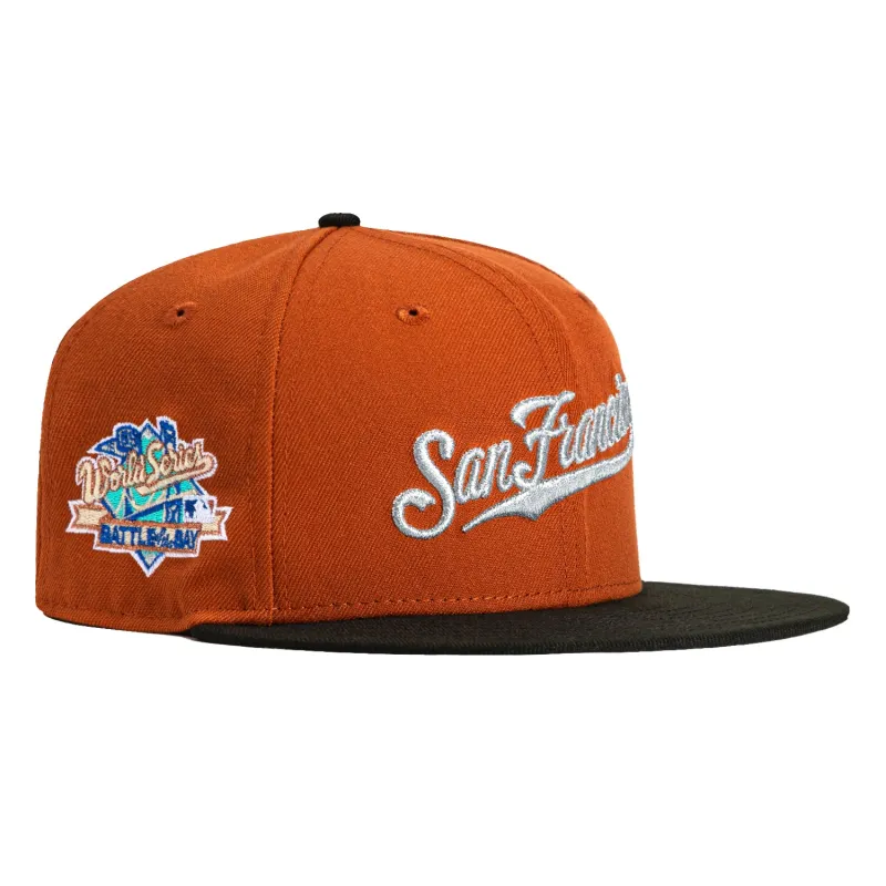 New Era 59Fifty San Francisco Giants Battle of the Bay Patch Script Hat - Burnt Orange, Black, Metallic Silver made by New Era