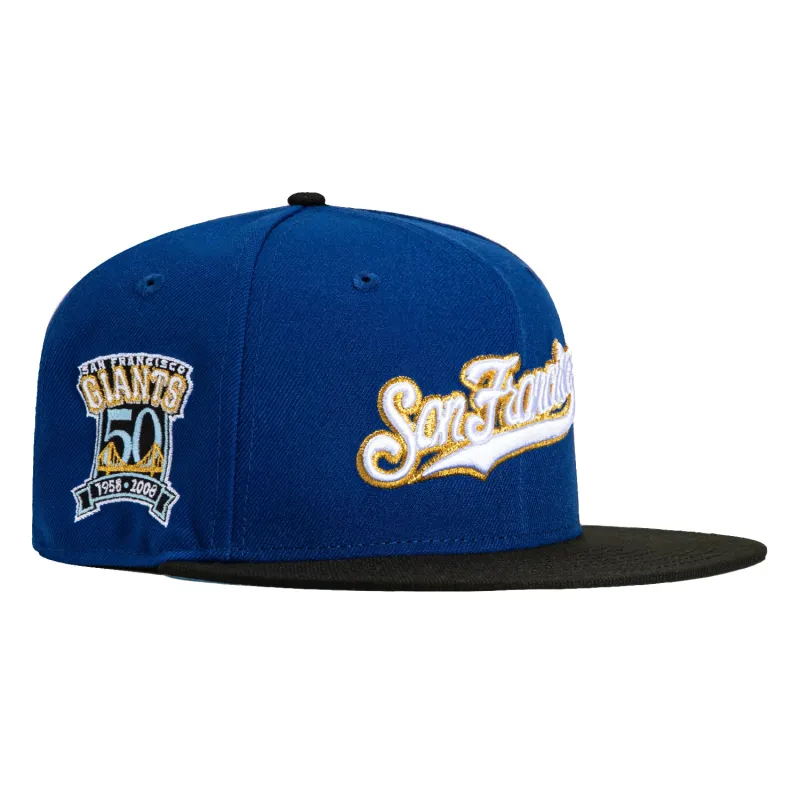 New Era 59Fifty San Francisco Giants 50th Anniversary Patch Script Preme Hat - Royal, Black sold by Hat Club