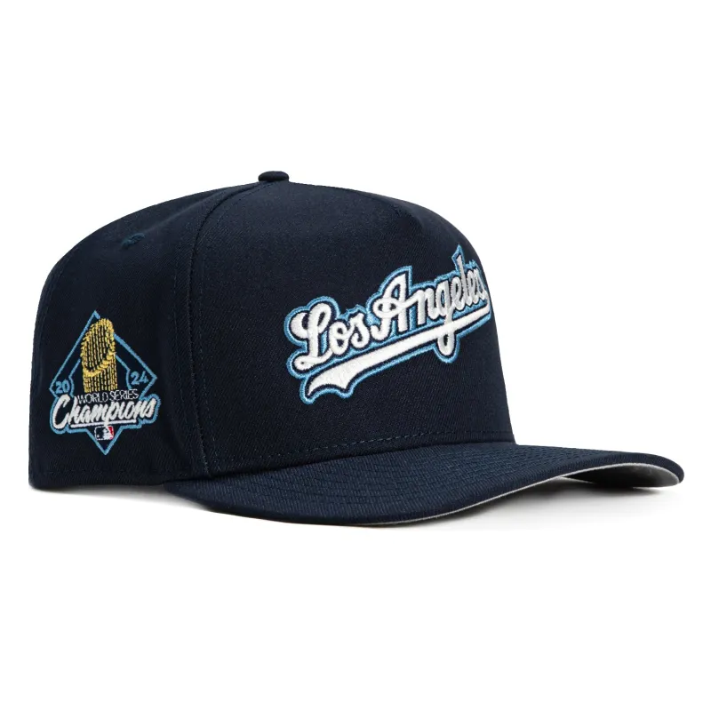 New Era 9Fifty A-Frame Los Angeles Dodgers 2024 World Series Champions Patch Snapback Script Hat - Navy made by New Era